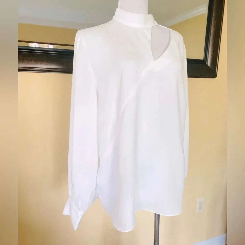 River Island White Long Sleeve Cutout Top Mock Neck Size 14 - Picture 4 of 13